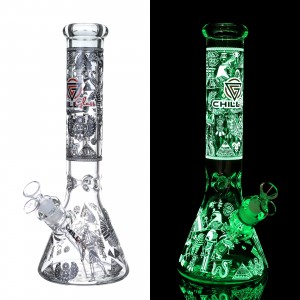 14" Chill Glass Glow In The Dark Egyptian Pyramid Beaker Water Pipe - [JLB91]